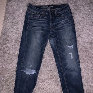 American Eagle dark washed ripped girlfriend jeans
